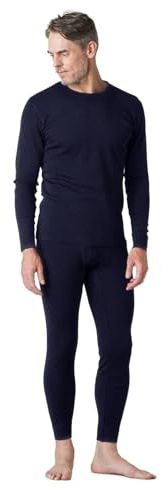 LAPASA 100% Lana Merino Completo Termico Uomo Peso Outdoor Hiking - Abbigliamento Intimo Caldo Pantaloni e Canotta Intimo Trekking Alpinismo Outdoor Calcio Running Blu Navy (Caldo) L