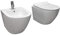Coppia Sanitari Sospesi Rimless Senza Brida Tonda Dimensioni Ridotte Coprivaso Soft-Close, Bianco