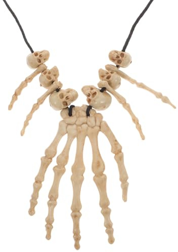Amosfun Collar Calavera De Resina Beige Con Colgante Hueso Mano Y Cabeza Para Halloween Fiesta Disfraz Rockero