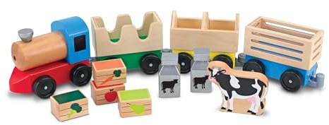 Melissa & Doug Wooden Farm Train Set - Classic Wooden Toy (3 Linking Cars)