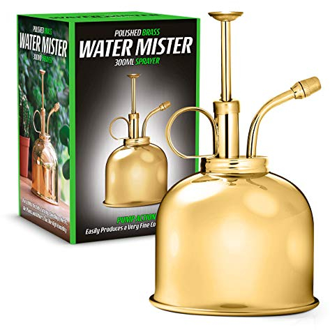 CKB LTD Polished Solid Brass Water Mister 300ml Vintage Style Premium Classic Indoor Sprayer Bottle Decorative Metal Plant Mister with Top Pump Watering Pumpkin For Air Plants, Orchids & More