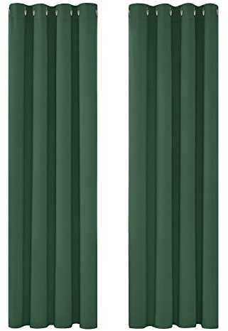 Deconovo Blackout Curtains - Thermal Insulated, Eyelet, Energy Saving for Living Room - Dark Green, W55 x L70 Inch, Two Panels