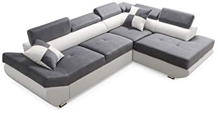 Robin Saturn Ecksofa Schlaffunktion Bettkasten 5 Verstellbare Kopfstützen 2 Kissen Sofa L-Form Schlafsofa Freistehende Eckcouch Schlafcouch Wohnzimmermöbel Wohnlandschaft Rechts Ultra Weiß