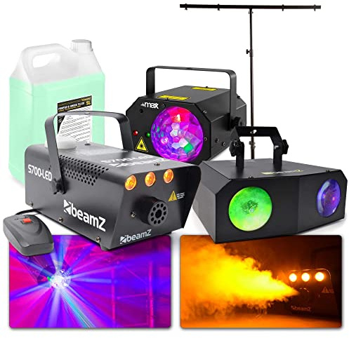 BeamZ Party Paket XXL Partybeleuchtungsset für mobile DJs, Hochzeiten Veranstaltungen, Partylichter, Disco Set, Partyset, Nebelmaschine, Nebelfluid, Lichtanlage mit Stativ