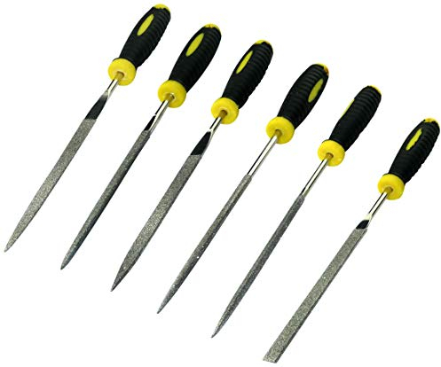 AERZETIX - C45964 - Lot de 6 Limes Diamantées Triangulaire/Plate/Ronde/Demi-Ronde/Carrée - Longueur 150mm - Façonner Métal/Bois/Plastique - Poignée Bi-Matière - Précision/Modelisme/Aiguille/Aiguiser
