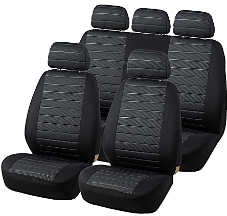 TOYOUN Autositzbezüge Full Set Universal Fit Jacquard Tuch Auto Sitzbezüge Set Grau Sitzbezüge Set Stoff Universal Autositzbezüge Sitzschoner Schonbezug Autositz