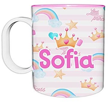 Fupies Tazza in plastica personalizzata con nome con corona watercolor, Rosa