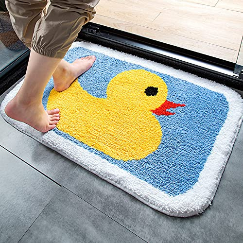 ZZDXL Badezimmerteppich Blaue Ente Duschvorleger rutschfest Badematte Saugfähig Badvorleger Gross Badteppich Mikrofaser Badteppiche Maschinenwaschbar50×80cm