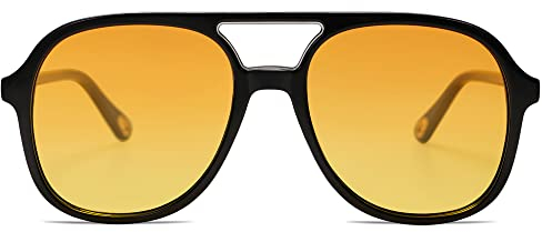SOJOS Sonnenbrille Herren Damen Retro, Vintage Polarisiert Verspiegelt Groß Eckig 70er Jahre Rechteckig Unisex UV400 Schutz Brille SJ2174, Schwarz/Gelb Tönung