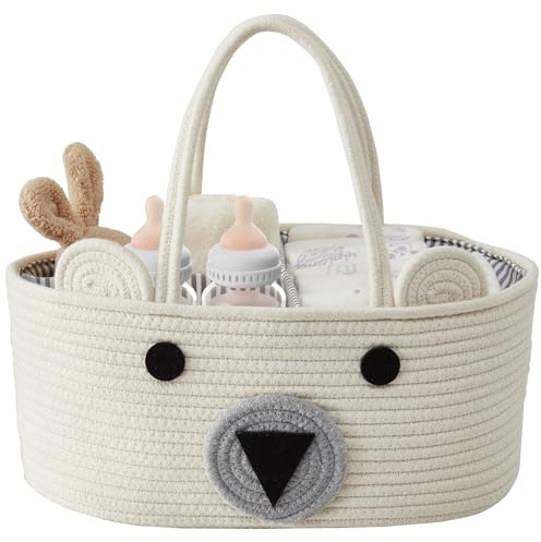 DECOMOMO Teddy Bear Basket, Diaper Caddy Basket, Baby Baskets for Baby Shower (Animal, Large)