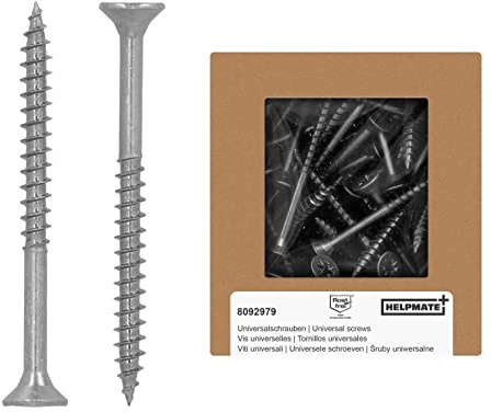HELPMATE - Tornillos universales de cabeza avellanada 5,0 x 60, acero inoxidable A2, 100 unidades - Tornillos para madera con accionamiento PZ 2 y rosca parcial - Tornillos para aglomerado para