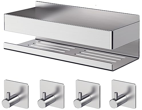 AIKER Mensola Doccia,Versione Aggiornamento Acciaio Inossidabile 304 Addensato Mensola Doccia Senza Foratura,Autoadesivo Mensole Bagno,Porta Sapone Per Doccia，Con 4 PCS Ganci Accessori Bagno