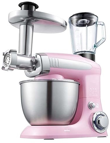 Stand Mixers for Baking 6 Speed Food Mixers with 4L Mixing Bowls Includes Wire Whisk, Flat Beater, Dough Hook Optional Attachements Meat Grinder & Juicer for Home Kitchen Baking 1000W (Color : Pink M