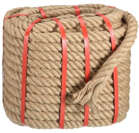 sourcing map Corde en jute naturelle, 160 cm x 30,5 m, épaisse torsadée, corde de manille multi-usage pour tir à la corde, hamac, escalade, bateau, suspension