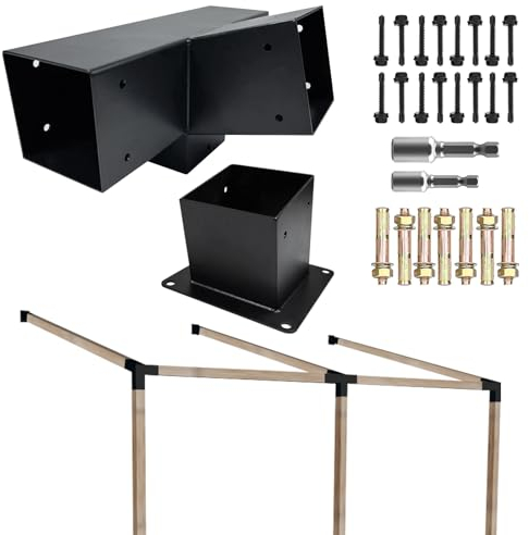 ITeVe.GD 15° Slanted Roof Pergola Brackets Kit,4-Way Right Angled Corner Bracket with Wall Mount Post Base for 4x4 (Actual:3.5x3.5) Lumber for Pergolas,Gazebos,Porchs - 2 Pack…
