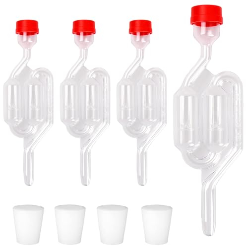 Gärspund Kunststoff Gärröhrchen, Airlock Bubbler, 4 Stück Kunststoff Gäraufsatz Set, Gärrohr Silikon Gärverschluss, Fermentation Röhrchen für Wein Bier Herstellung Sauerkraut Gären Kimchi 10mm
