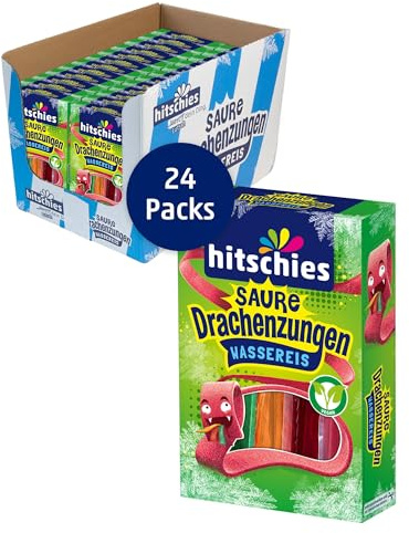 hitschies Saure Drachenzungen Wassereis - Fruchtig-saures Wassereis - Erdbeere, Apfel, Pfirsich & Kirsche - Ideal im Sommer - Vegan - 24 x 400ml