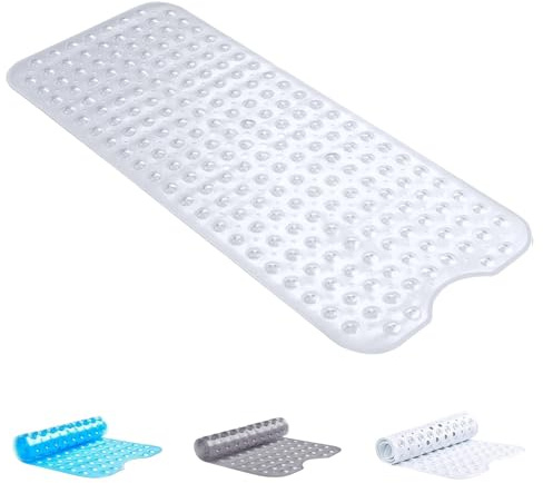 BedLooms Shower Mat Non Slip Anti Mould – Clear 100x40 cm Bath Mat for Bathroom & Bathtub with Strong Suction Cups Grip Bath Mats Easy Drain & Machine Washable Mat