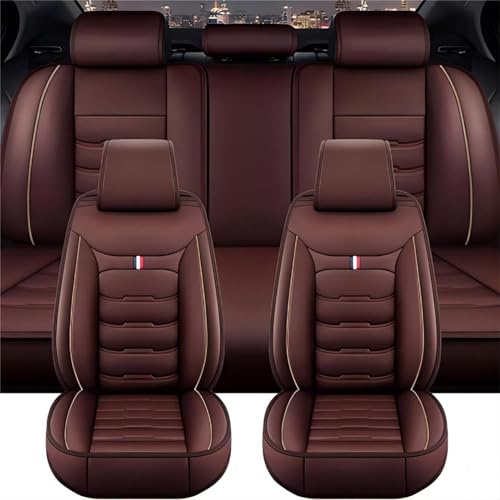 JJNIENUS Auto Sitzbezüge Sets Für Seat Leon Ibiza Arona Ateca Altea Exeo Ibl Ibx Toledo, 5-Sitze Leder PU Vordersitze und Rückbank Schonbezüge Komfortabler Atmungsaktiv Innenraum Zubehör,F/Coffee