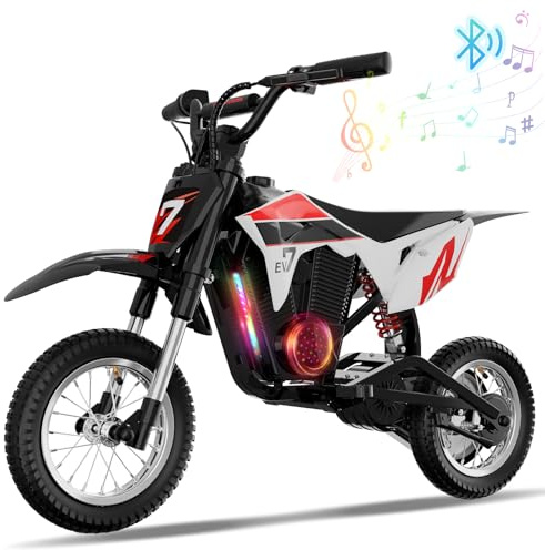 EVERCROSS EV12M PRO Elmotorcykel för Barn, Elektrisk Motorcykel med kraftfull motor, 3-växlad hastighet Modos, 18KM lång räckvidd, 12'' pneumatiskt däck, Bluetooth musik för 110cm+ Höjd