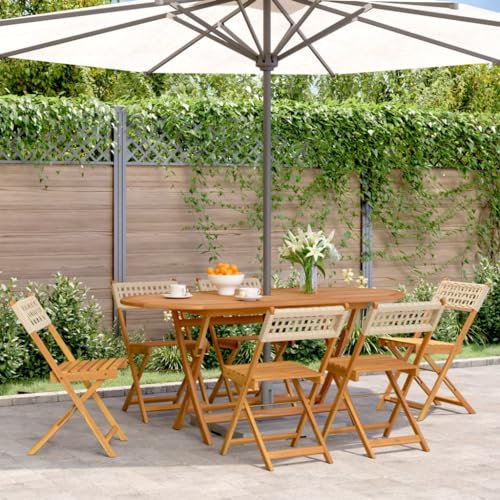 Buzaza Gartenstühle 6 STK. Klappbar Gartenstuhl Klappbar Balkon StüHle Garten Klappstuhl GartenstüHle Beige Poly Rattan & Massivholz - 3214599