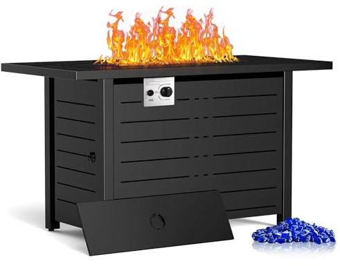 ZAFRO 43Inch 2-in-1 Fire Pit Table & Firepit - Adjustable Flame Height, 50,000 BTU Smokeless & Windproof Design, CSA Certified Durable Metal Frame, Eco-Friendly Propane Heater for Garden/Patio