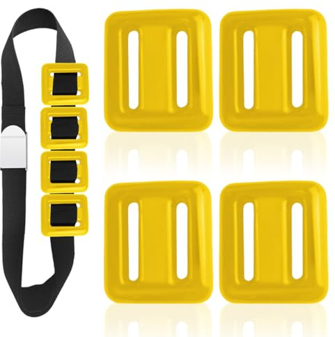 Esamploe 4 Pesi da Immersione con superficie in nylon, 1,1 LB con cintura di zavorra, pesi rivestiti per apnea, pesca subacquea e cintura di zavorra per cinture da 55 a 59,1 (giallo)