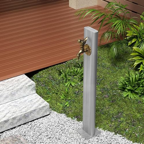 Colonna D'acqua Da Giardino Indipendente Con Rubinetto, Colonna per Fontana D'irrigazione in Acciaio Inossidabile/Rubinetto per Irrigazione Con Pistola a Spruzzo E Rubinetto per Uccelli,Silver