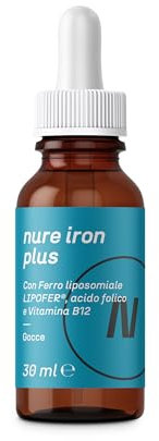 NURE Iron Plus Gocce Orali 30 ml | Integratore ferro, gocce per anemia e stanchezza | Ferro microincapsulato, vitamina B12, acido folico