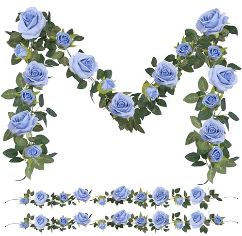 Foshird 2 Stück Künstliche Blumengirlande Deko Blau Rosen Große 2m Kunstblumen Hängend für Girlande Hochzeit Blumenwand Room Decor Garten Party