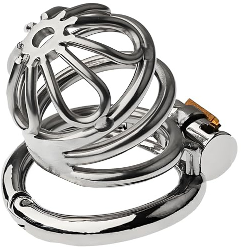 Hollow Metal Chastity Cage Stainless Steel Penis Cage Chastity Device Snap Ring with Opening and Closing Design Penis Lock Adult Sex Chastity Cage Sex Toy for Male(B3-55mm)