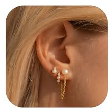 3 Paar Ohrringe Silber 925 Set Perlen Ohrringe für Damen Ohrstecker Creolen Set für Mehrere Piercings Gold