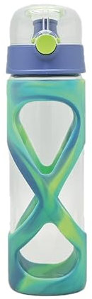 AKINDA Home - Borraccia da 500 ml in vetro borosilicato con rivestimento in silicone verde e tappo sport - borraccia vetro - borosilicato 500ml - borraccia silicone - borraccia bicolore