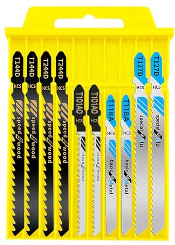 Lot de 10 lames de scie sauteuse en acier HSS - Pour bois et métal - Accessoires professionnels - Compatible avec Bosch, Makita, Festool - Coupes précises courbes et droites - Étui rigide robuste