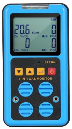 Detector de Gas portátil Recargable 4 en 1, Detector de Gas H₂S, O₂, CO y LEL, Detector de Gas Multiusos Profesional Sensores precisos para una detección rápida