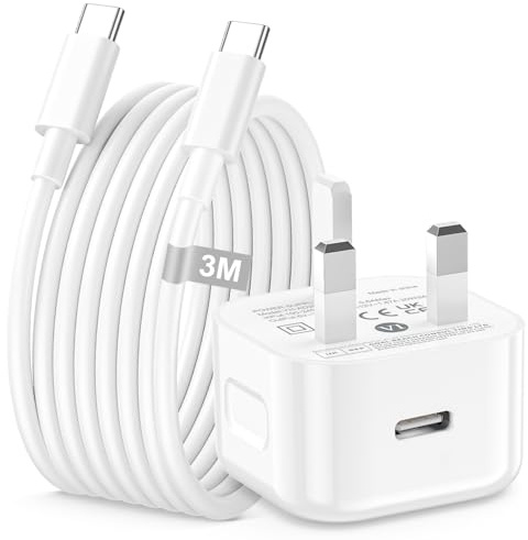Phone 17 15 16 Charger Plug and Cable, 20W Phone Charger Fast Charge Plug | with 3M USB C Cable Phone Plug USBC Charging cable Type C phone Chargers for Phone 17 16 15 Pro/16 15 Pro Max/Plus, iPad