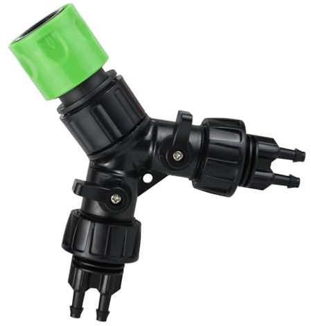 Double flux de tuyau d'arrosage en Y avec 2 vannes marche/arrêt connexion rapide 1,9 cm pour serre d'irrigation extérieure, petit répartiteur d'irrigation goutte à goutte