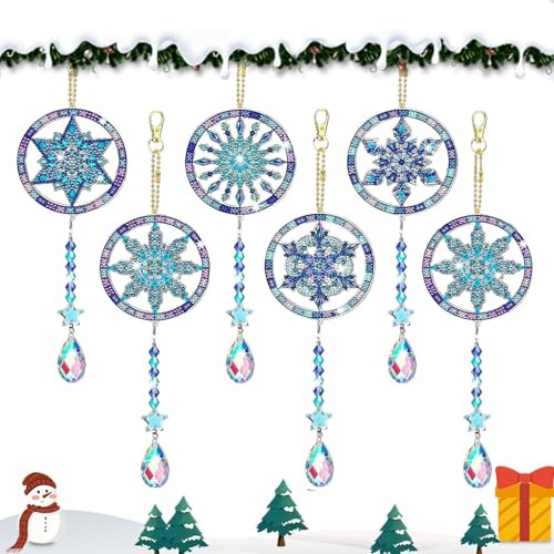 YISKY Portachiavi Pittura Diamante Natale, 6 Pezzi Campana del Vento Diamond Painting Natalizi Pendenti, DIY Pittura Diamante Portachiavi Natale, Ciondolo Per Albero di Natale