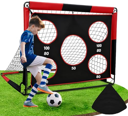 Bnlei 2-i-1 fotbollsmål för trädgård och barn, vikbar, små fotbollsmål för trädgård, fotbollsmål med målvägg, fotbollsmål barn med bärväska inomhus och utomhus för trädgård, park, strand (röd)
