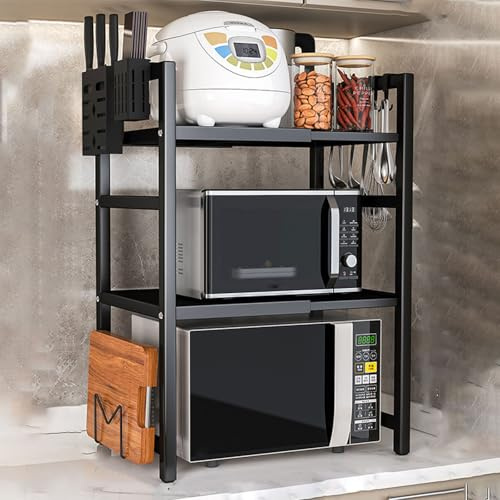 Griglia per forno a microonde,Mensola a 2 Livelli per Risparmio Spazio in Cucina,ripiano allungabile e regolabile in altezza 38-66cm,Ripiano Contatore Cucina Organizzatore per l'ufficio domestico