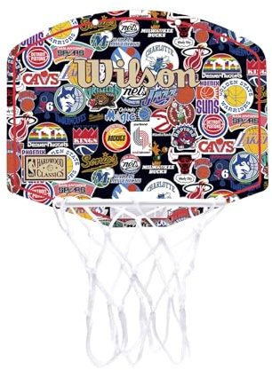 Wilson NBA Team Retro Mini-Korb, Kunststoff-Mini-Basketballkorb zum Einhängen an der Tür, Überall Spielen & Dein Team repräsentieren, Farbe: Mehrfarbig