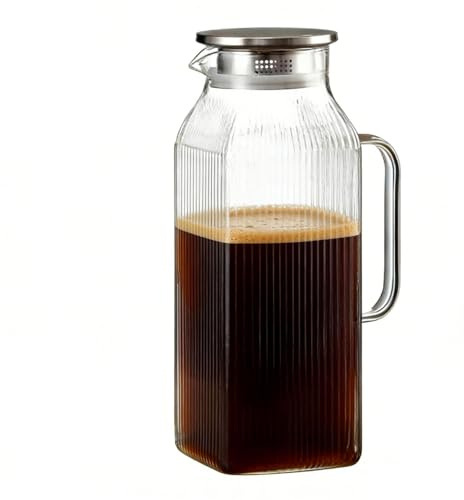 Jarra con Tapa,Recipiente de 2 litros transparente grande y grueso con asa - Botellas de vidrio para zumo,para, Cocina, Bebidas, Hogar, Camping, Picnic, Verano