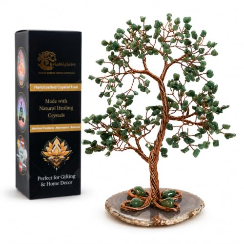 Green Jade Crystal Tree of Life, Handmade Gemstone Money Tree with Copper Wire & Natural Agate Base, Feng Shui Crystal Bonsai Tree for Home Décor, Office Desk & Meditation Room