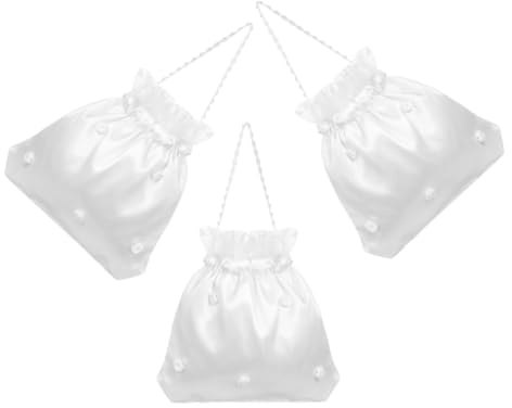 Angoily Paquet à Main pour Mariée en Satin Blanc Design Floral Délicat, Lot de 3 Pièces, Accessoire Compact et Polyvalent pour Cérémonie de Mariage