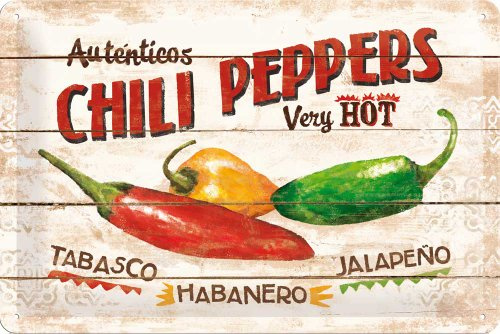 Nostalgic-Art Retro Blechschild, Chili Peppers – Geschenkidee für Nostalgie-Fans, aus Metall, Vintage-Design zur Dekoration, 20 x 30 cm