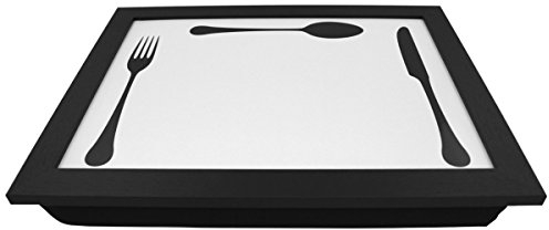PrimoLiving Knietablett mit Besteck- 40 x 30 x 5 cm – Tablett als Laptopunterlage – Sofa oder Bett-Tablett - P-947