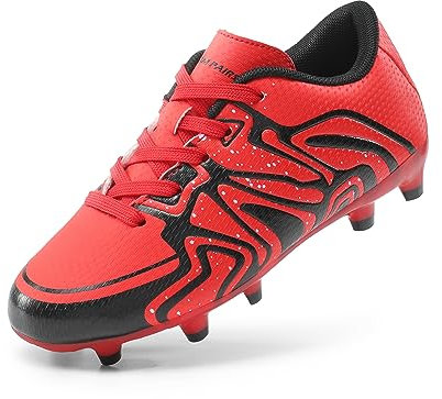 DREAM PAIRS Boys Girls Baseball Soccer Cleats,Red,4 Big Kid