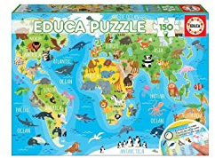 Educa - Kinderpuzzle Weltkarte | 150 Teile Lernpuzzle | Weltkarte Kinder, Landkarte Lernspielzeug | ab 6 Jahren (18115)