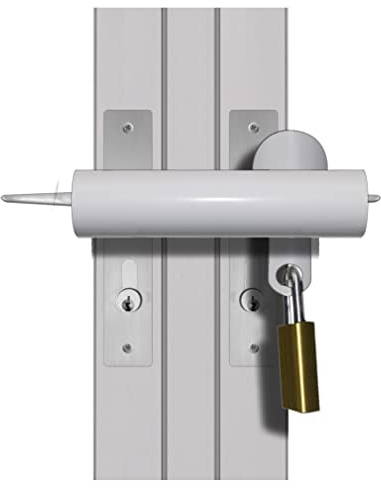 Patio French Door Lock 'Short Curved' High Security Deadlock Sliding Fix Bar Seen from Outside Tough and Easy White