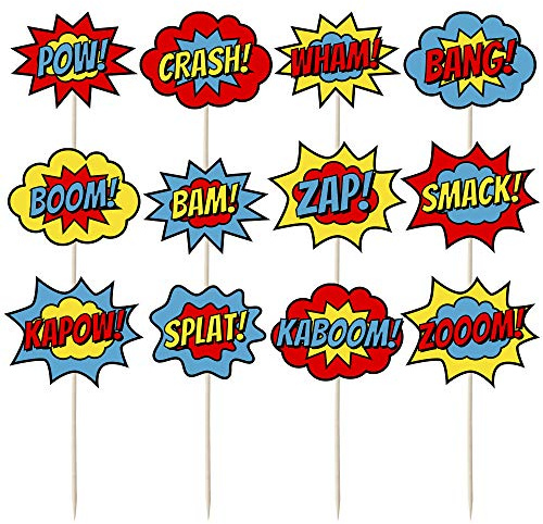 Comic Book Sign Cupcake Toppers - 12pk - Decoration Picks